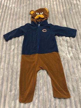 Baby Bear Hooded One-Piece - Navy and Brown
